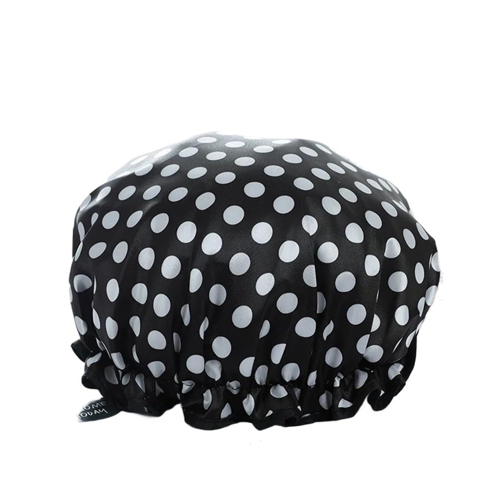 ZWCSHUU Women's Reusable Shower Cap, Double Waterproof Layers, Big Black Spot