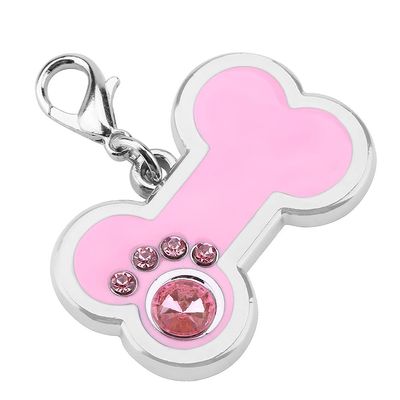 Gravures Oy Pet ID Tag for Dogs and Cats, Bone-Shaped with Rhinestones and Lobster Clasp (#2)