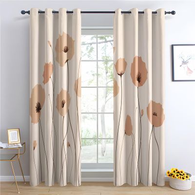 Luxfieo Poppy Floral Blackout Curtains, 160 x 132 cm, 2-Pack