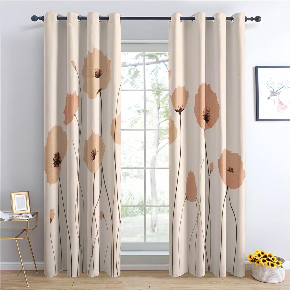 Luxfieo Poppy Floral Blackout Curtains, 160 x 132 cm, 2-Pack