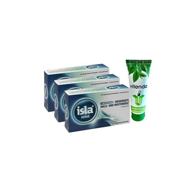 isla Mint Lozenges, 3 x 60 Count, Including vitenda Hand Cream, Cooling Mint Flavor, Sugar-Free, for Throat and Voice Complaints