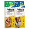 AdTab combo set: flea and tick protection for 2 dogs (>11–22 kg and >22–45 kg), 2 packs of 3 chewable tablets each view 1