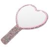 Heart-Shaped Hand Mirror with Handle, Pink ABS with Rhinestones view 1