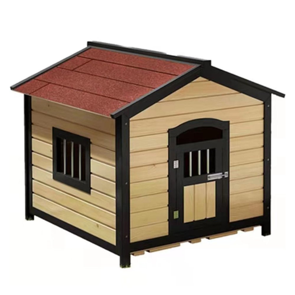 Weather-Resistant Wooden Dog House with Covered Veranda