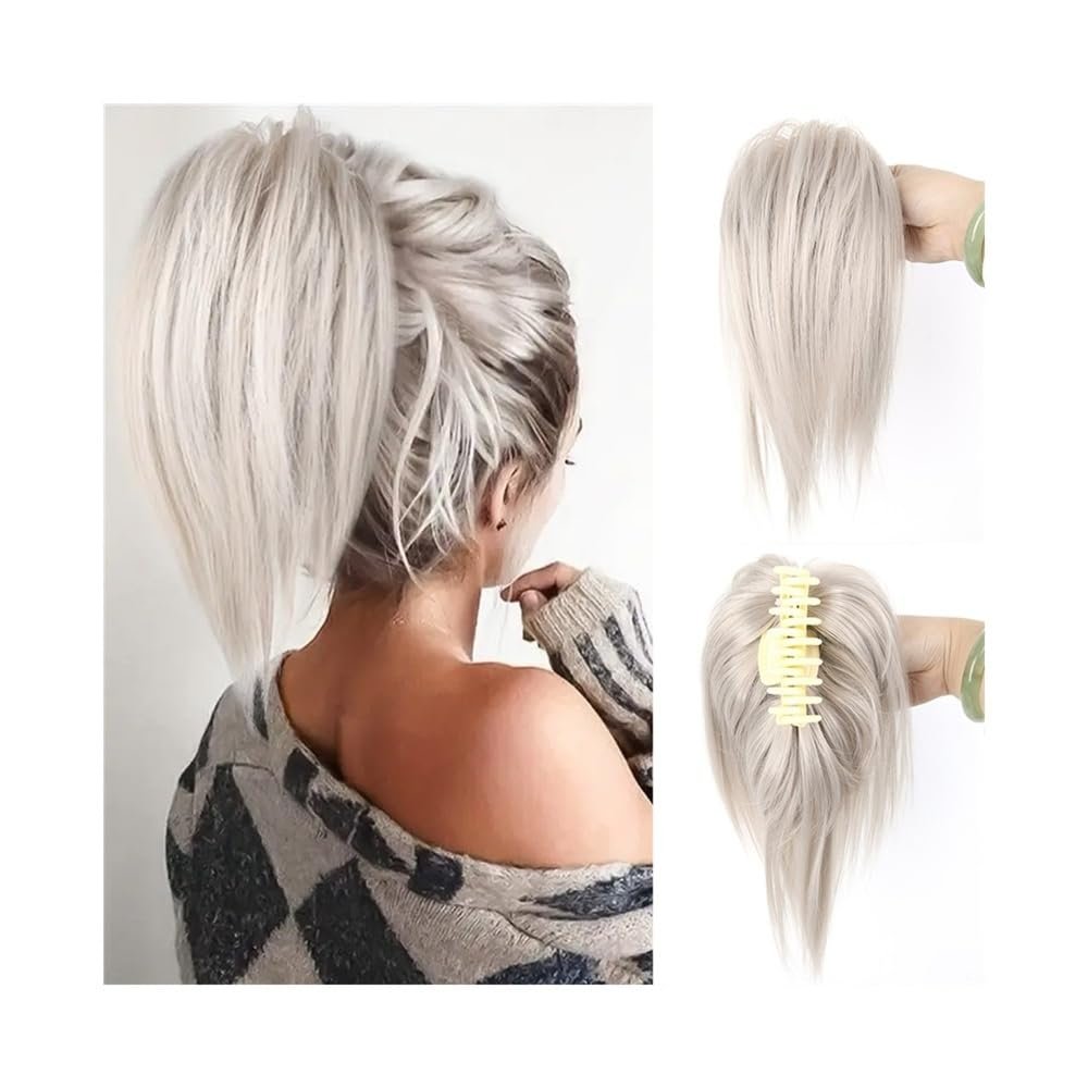 YANG11FAN 12-Inch Synthetic Straight Messy Bun Hair Piece with Claw Clip (4503)