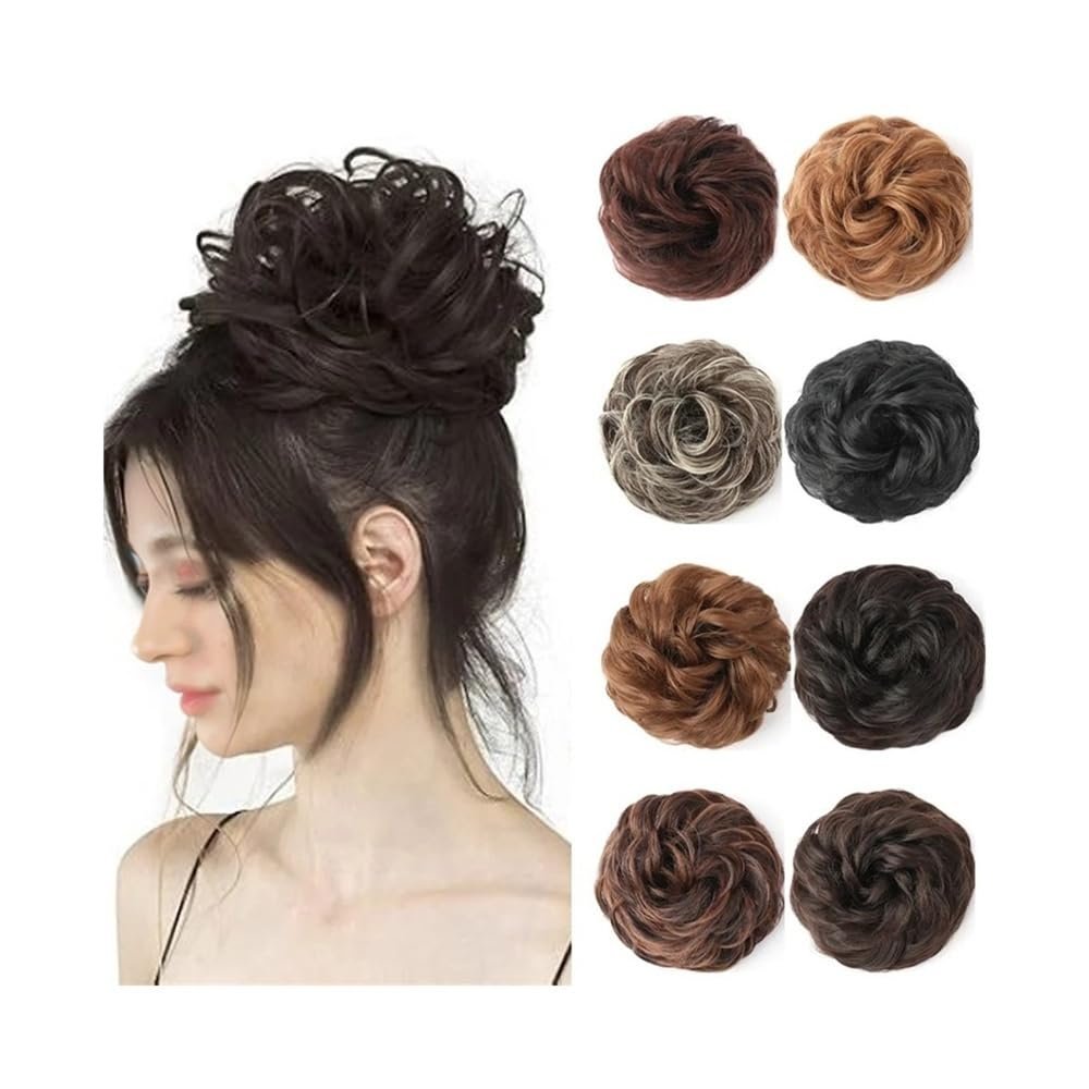 ZENY896V Messy Bun Hairpiece with Elastic Band, Thick Wavy/Curly Synthetic Hair (6T27)