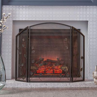 KOIAMVZW 3-Panel Fireplace Screen, Foldable Metal Fire Guard
