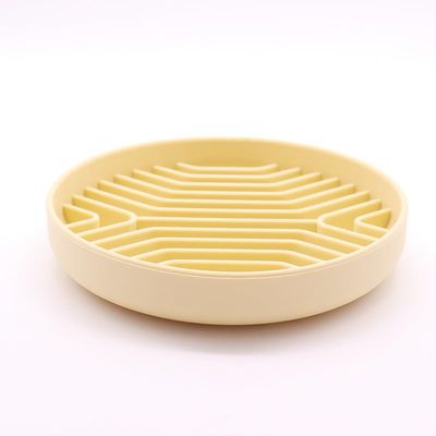 Vyloky Dog and Cat Lick Mat, 2-Pack, 20 x 20 cm, BPA-Free Silicone, Non-Slip Suction Cups, for Bathing, Training and Grooming (Beige, Line, 2 Pieces)