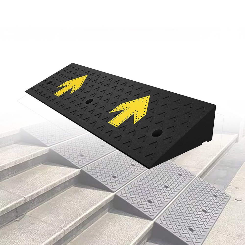 Rubber Threshold Ramps, Portable Black Curb Ramps for Cars, Wheelchairs, Caravans & RVs (100 x 25 x 9 cm)