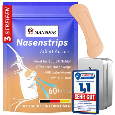 60x Premium Medical Latex-Free Skin-Tone Nasal Strips, Extra Strong