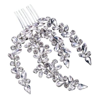 Silver Rhinestone Metal and Crystal Hair Comb for Women