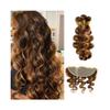 Huangj-0527 Everyday Body Wave Bundles with Frontal, P4/27 Brazilian Virgin Hair, 3 Bundles with 13x4 Lace Frontal, Easy to Wear (20/22/24 in, 18 in Closure) view 1