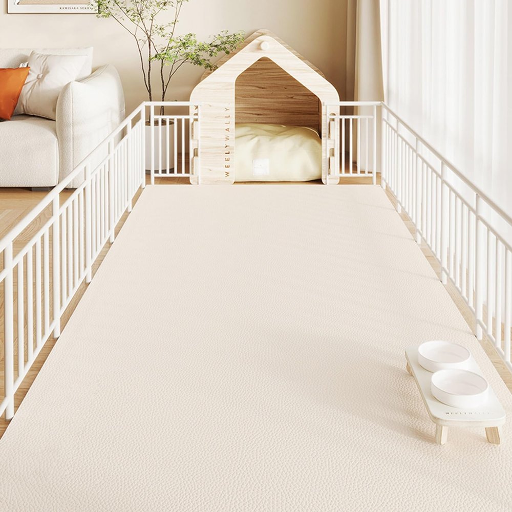 DUYULIANG Pet Feeding Mat for Dogs and Cats, PVC Floor Protection Mat, Waterproof Non-Slip Dog Bowl Placemat, White, 60 x 90 cm