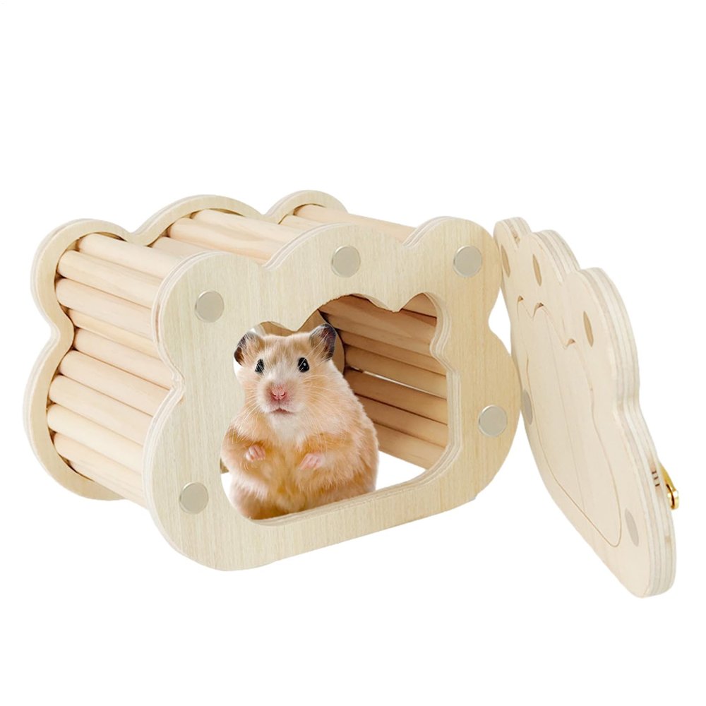 Wooden Hamster Hideout: Pet Cabin with Small Clouds for Gerbils