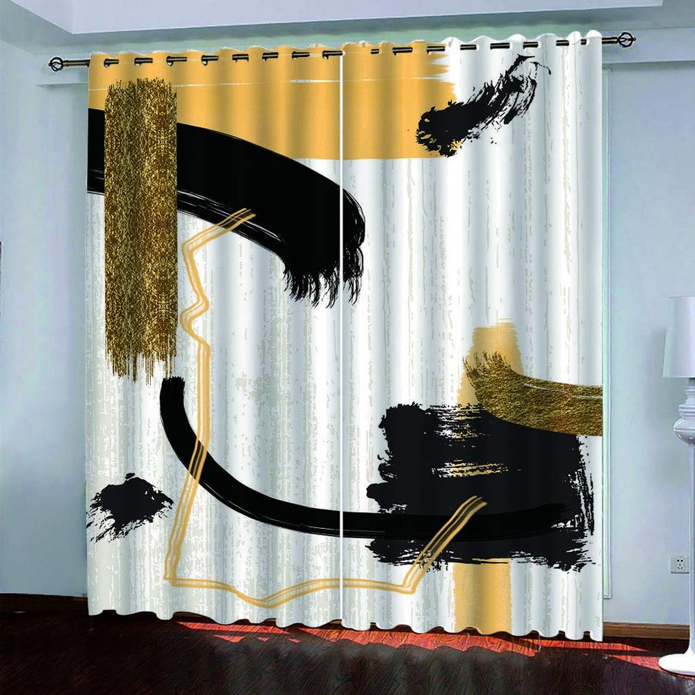 KGSK 3D Yellow Graffiti Blackout Curtains, 2-Piece Set, 180 x 250 cm