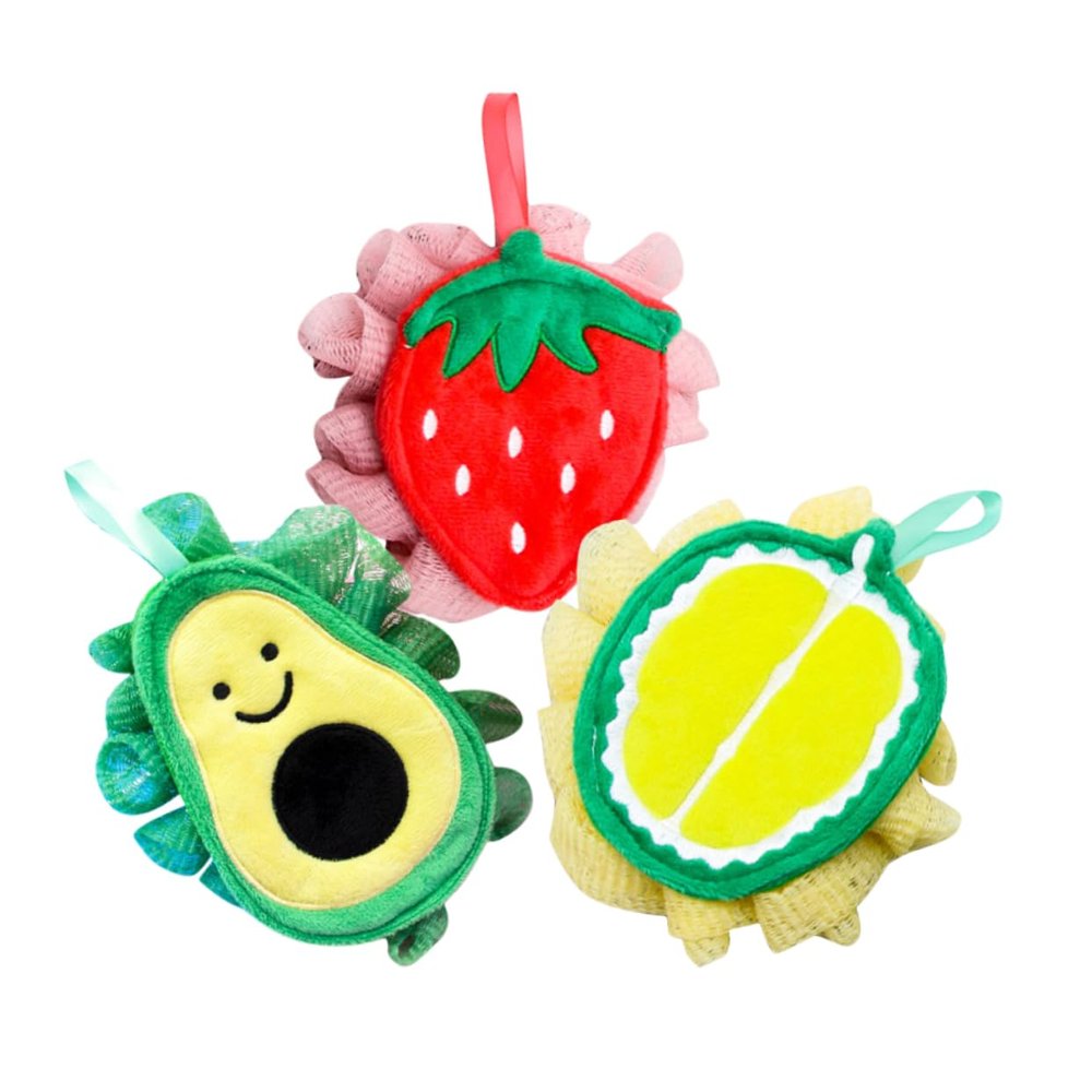 Fruit-Shaped Polyester PE Luffa Bath Sponges, 3-Pack