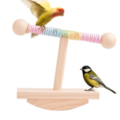 Wooden Tabletop Bird Perch Stand with Puzzle Enrichment Toy