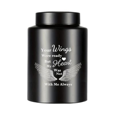 Small Stainless Steel Dog Urn with Angel Wings, 15 x 10 x 10 cm