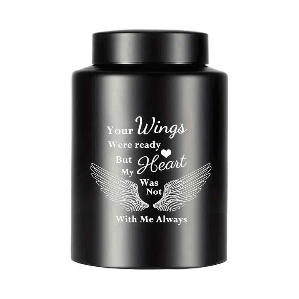 Small Stainless Steel Dog Urn with Angel Wings, 15 x 10 x 10 cm