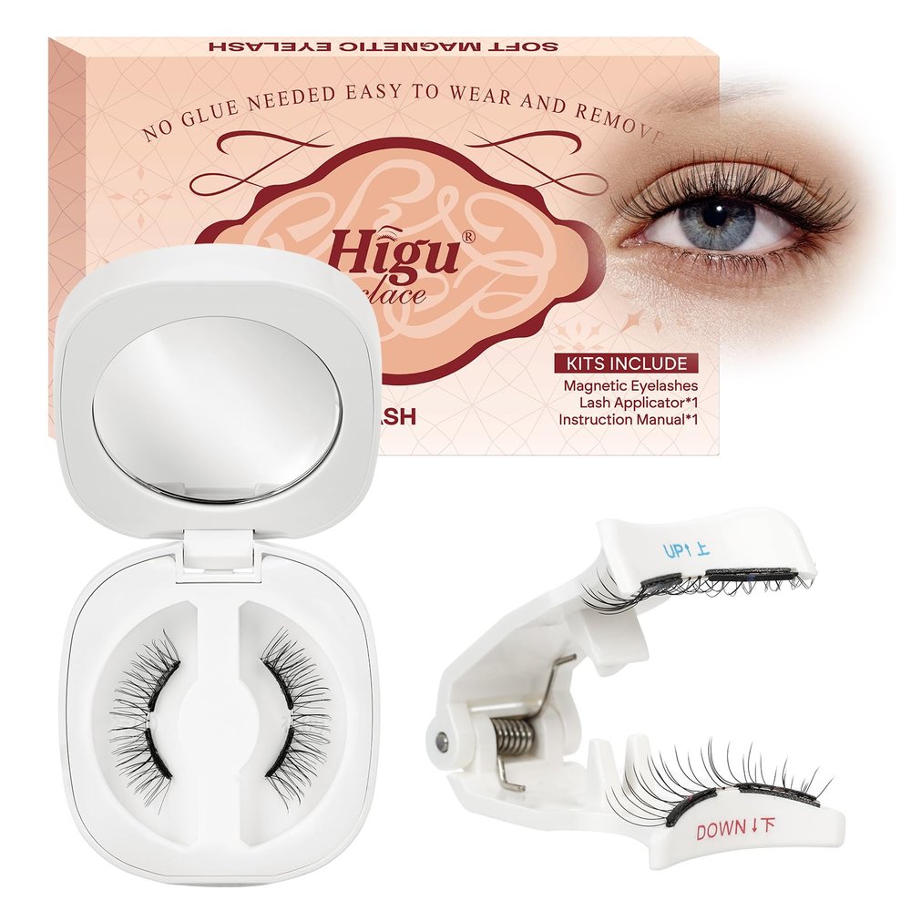 Higu Clace Magnetic Eyelashes with Applicator, No Eyeliner Needed, Natural Look (Set-E)