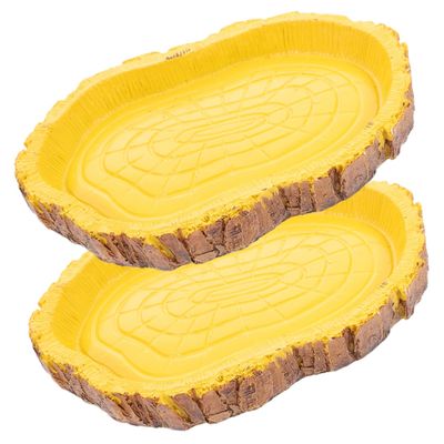 Toyvian Reptile Food Bowls, 2-Piece Resin Set, Yellow, Bowl-Shaped
