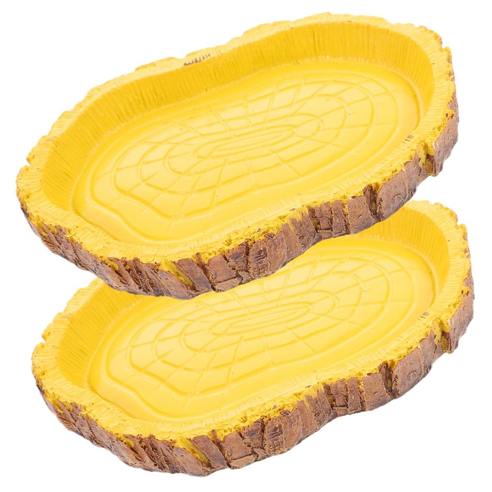 Toyvian Reptile Food Bowls, 2-Piece Resin Set, Yellow, Bowl-Shaped