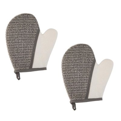 2-Piece Linen Exfoliating Bath Gloves for Body Cleansing