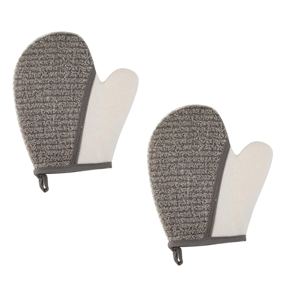2-Piece Linen Exfoliating Bath Gloves for Body Cleansing