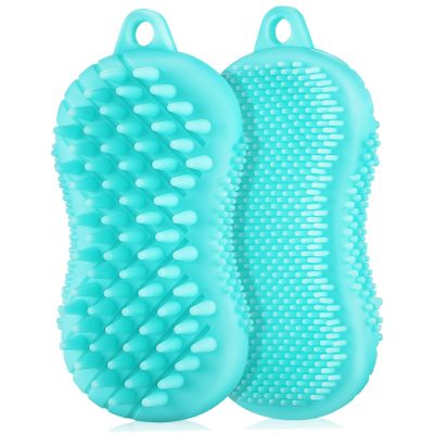 2-Pack Silicone Body Brushes, Green, Double-Sided for Head and Body
