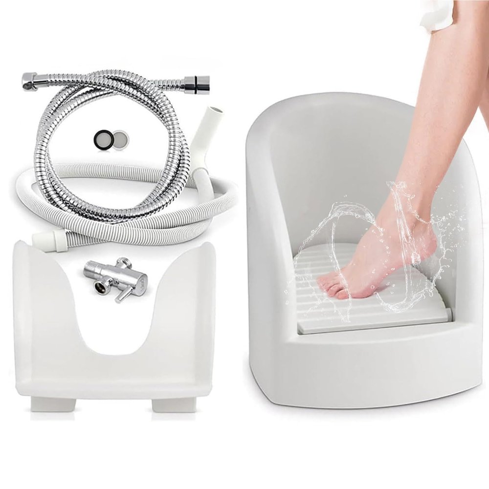 SNBGRYE Muslim Foot Bath with Pressure Spray, Inlet/Drain Pipes & Angle Valve, Heat-Resistant to 90°C