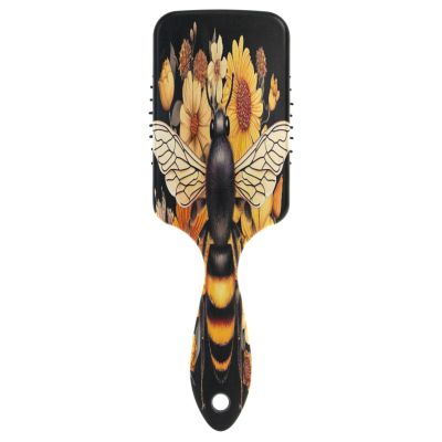 Bee Flowers Floral Black Air Cushion Hair Brush