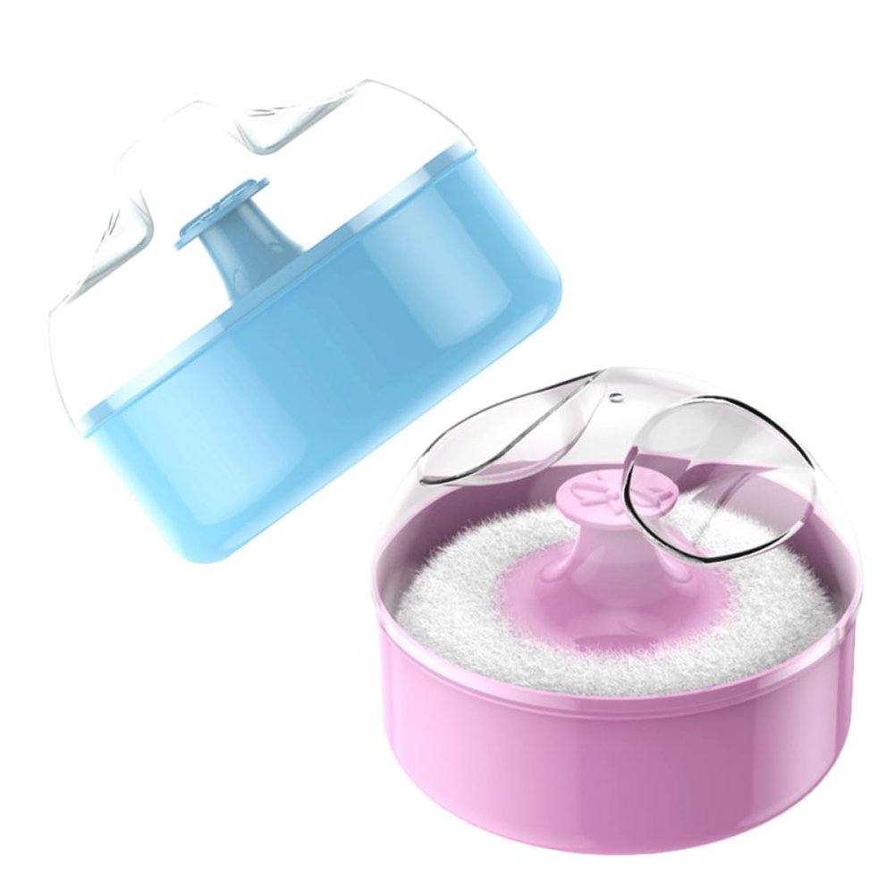 2 Face Body Powder Puffs with Handles and Containers