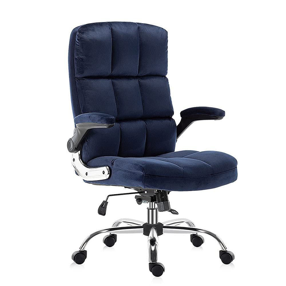 AJYBYUKJ Velvet Office Chair with Ergonomic Lumbar Design (Dark Blue) Beauty Comes