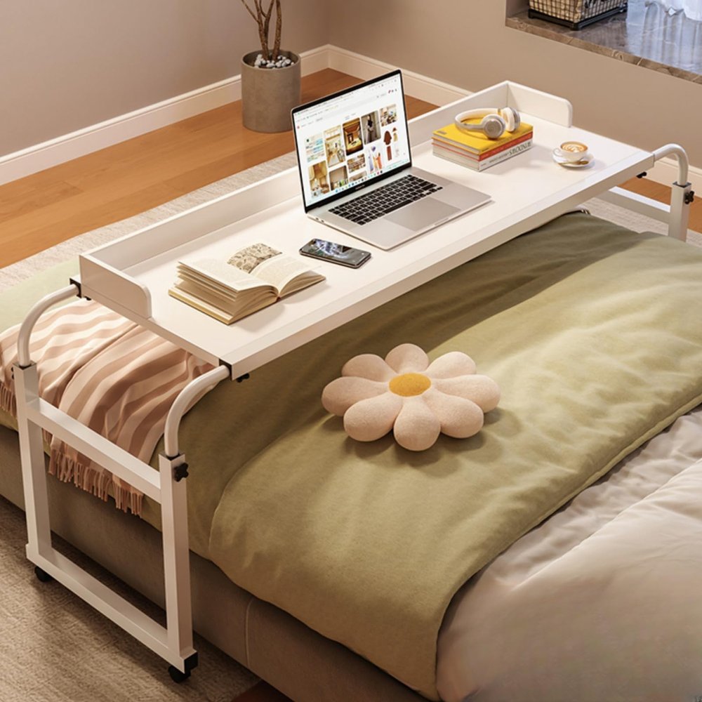 Overbed Table with Wheels, Height-Adjustable Mobile Desk