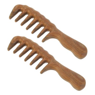 VALICLUD 2-Piece Natural Green Sandalwood Massage Comb for Hair Growth and Scalp Relaxation, Handmade and Compact for Travel and Home