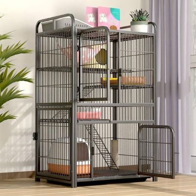 Metal Square-Tube Cat Cage with Platform and Ladder, Black, 78 × 54 × 140 cm
