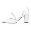Gycdwjh Women's Closed-Toe Satin Bridal Pumps with Pearl Ankle Strap, Rose Red, EU 35 view 3