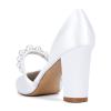 Gycdwjh Women's Closed-Toe Satin Bridal Pumps with Pearl Ankle Strap, Rose Red, EU 35 view 4
