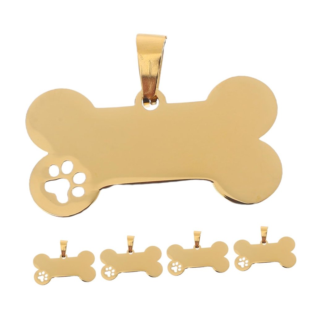 Gold Stainless Steel Bone-Shaped Dog Tags, Engravable, 5-Pack
