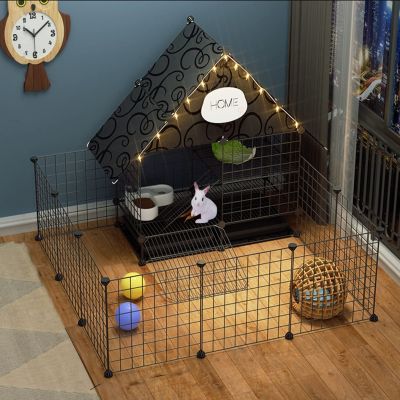 2-Tier Indoor Small Animal Playpen with Climbing Ladder, Black, 111 × 111 × 92 cm