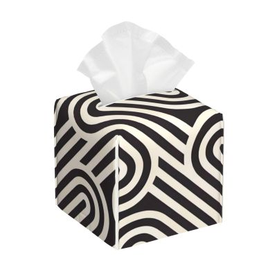 Square Tissue Box Cover, Black Textured PU Leather