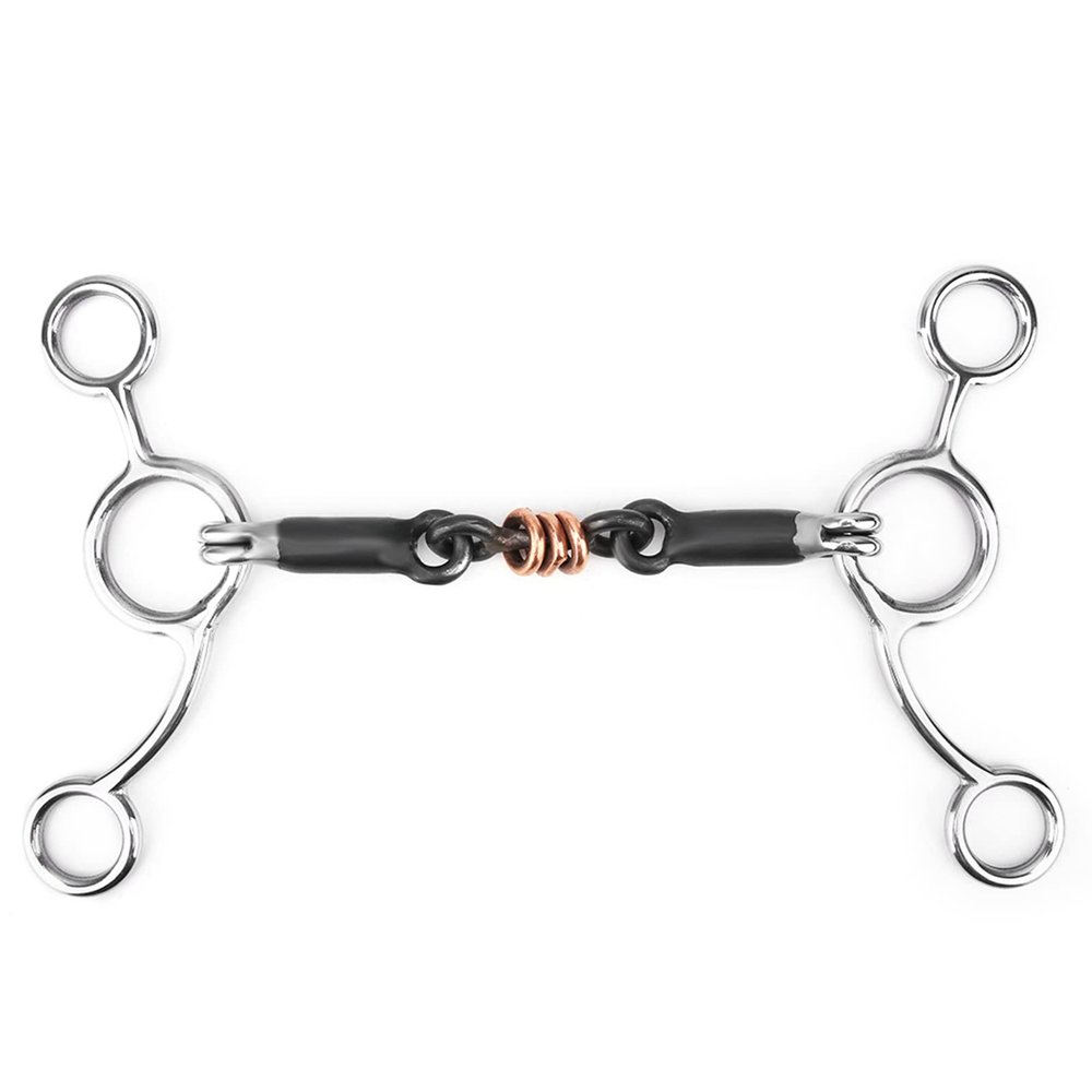 Nutrieess Horse Bit, Black Steel Mouth, Loose-Ring Snaffle with D-Ring