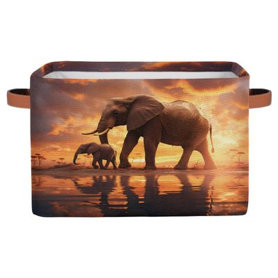 Mexpekil Foldable Storage Basket for Kids, Africa Elephant Family Design