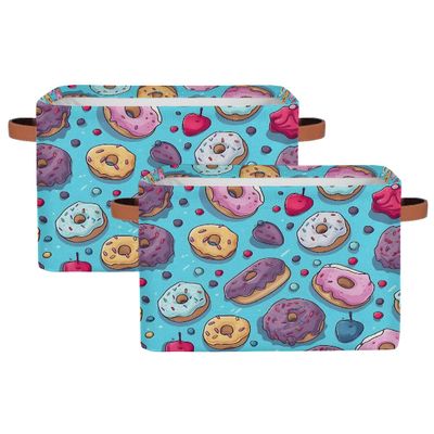 Mexpekil Sweet Donuts Foldable Storage Baskets for Kids' Toys, 2-Pack