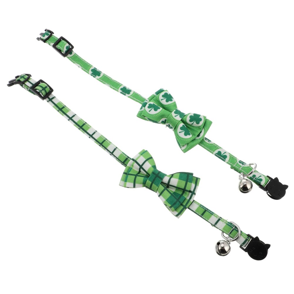 ERINGOGO 2-Pack Cat Collars with Bell and Bow for St. Patrick's Day