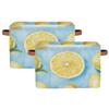 Mexpekil Collapsible Toy Storage Baskets, Fabric Shelf Bins with Handles, Yellow Lemon Pattern and Light Blue, 2-Pack view 1