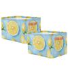 Mexpekil Collapsible Toy Storage Baskets, Fabric Shelf Bins with Handles, Yellow Lemon Pattern and Light Blue, 2-Pack view 2