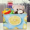 Mexpekil Collapsible Toy Storage Baskets, Fabric Shelf Bins with Handles, Yellow Lemon Pattern and Light Blue, 2-Pack view 3