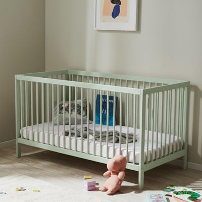 Kids Collective Baby Crib, 60x120 & 70x140 cm, Adjustable Base, Removable Slats, Solid Beech Wood, Green