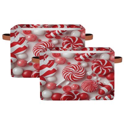 Mexpekil Foldable Storage Baskets for Candy and Lollipops, Fabric Nursery Organizer Bins with Handles, 2-Pack